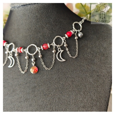 Choker Lumina agat smoczy wężowy czerwony hematyt księżyc moon Choker Lumina agat smoczy wężowy czerwony hematyt księżyc moon