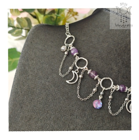Choker Lumina ametyst hematyt księżyc moon Choker Lumina ametyst hematyt księżyc moon