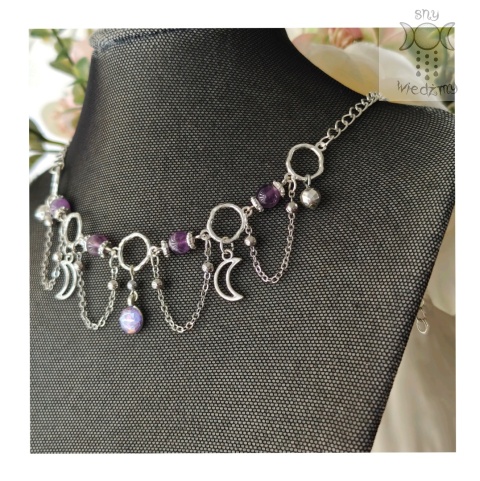 Choker Lumina ametyst hematyt księżyc moon Choker Lumina ametyst hematyt księżyc moon