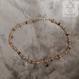 Choker Mini Wrapped agat jaspis dalmatyńczyk kwarc arbuzowy brązowy koraliki gwiazdy