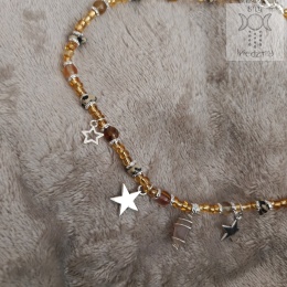Choker Mini Wrapped agat jaspis dalmatyńczyk kwarc arbuzowy brązowy koraliki gwiazdy