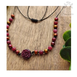 Choker Stone Rose jadeit burgundowy hematyt różą