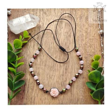 Choker Stone Rose kwarc różowy hematyt róża
