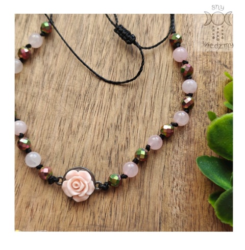 Choker Stone Rose kwarc różowy hematyt róża