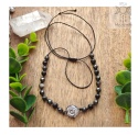 Choker Stone Rose obsydian srebrzysty hematyt róża