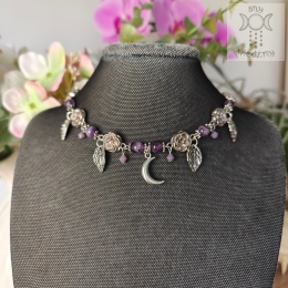 Flower Spirit ametyst choker naszyjnik róże Rose Moon księżyc