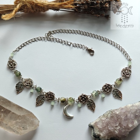 Flower Spirit prehnit frenit choker naszyjnik róże Rose Moon księżyc Flower Spirit prehnit frenit choker naszyjnik róże Rose Moon księżyc