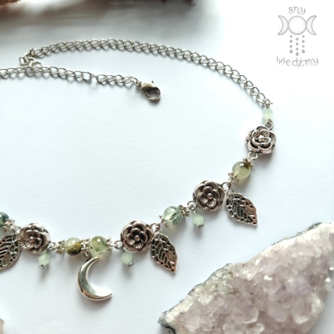 Flower Spirit prehnit frenit choker naszyjnik róże Rose Moon księżyc Flower Spirit prehnit frenit choker naszyjnik róże Rose Moon księżyc
