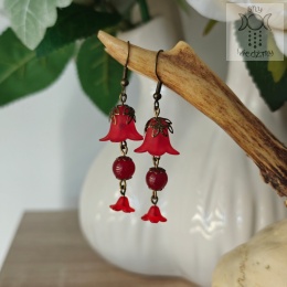 Kolczyki Lilia basic czerwone chalcedon kwiaty kwiatki fairy