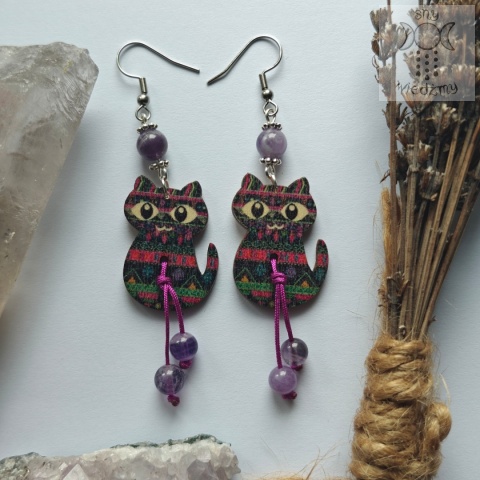 Kolczyki Crazy Kitty ametyst kot koty Kolczyki Crazy Kitty ametyst kot koty