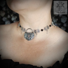 Choker Secret obsydian srebrzysty naszyjnik kolia kłódka klucze