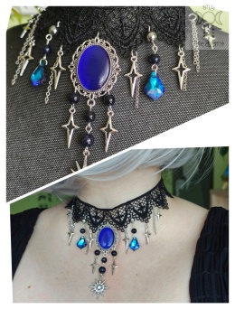 Kolia Baroque Shadows agat indyjski lawa choker naszyjnik gwiazdy uleksyt