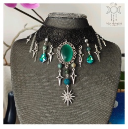 Kolia Baroque Shadows agat indyjski lawa choker naszyjnik gwiazdy uleksyt