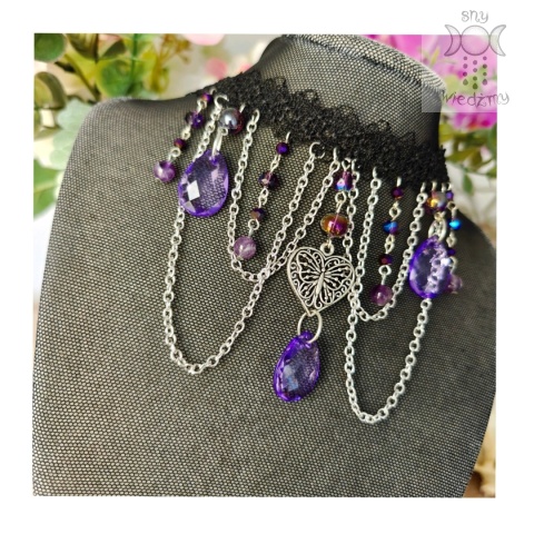 Kolia Crystal Dark Amethyst ametyst koronka choker Kolia Crystal Dark Amethyst ametyst koronka choker