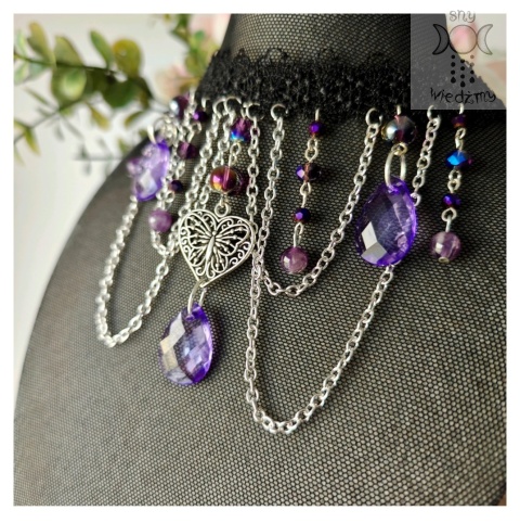 Kolia Crystal Dark Amethyst ametyst koronka choker Kolia Crystal Dark Amethyst ametyst koronka choker