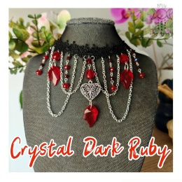 Kolia Crystal Dark Ruby chalcedon czerwony koronka choker naszyjnik