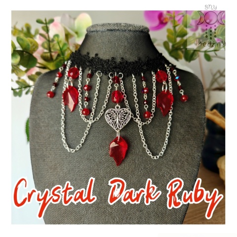 Kolia Crystal Dark Ruby chalcedon czerwony koronka choker naszyjnik Kolia Crystal Dark Ruby chalcedon czerwony koronka choker naszyjnik