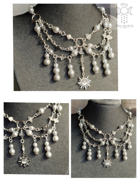 Kolia Sunset kwarc z turmalinem perełki słońce Sun kocie oko naszyjnik choker Kolia Sunset kwarc z turmalinem perełki słońce Sun kocie oko naszyjnik choker