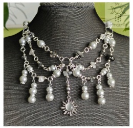 Kolia Sunset kwarc z turmalinem perełki słońce Sun kocie oko naszyjnik choker