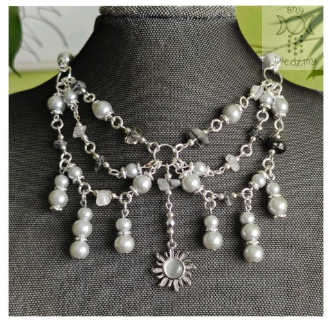 Kolia Sunset kwarc z turmalinem perełki słońce Sun kocie oko naszyjnik choker Kolia Sunset kwarc z turmalinem perełki słońce Sun kocie oko naszyjnik choker
