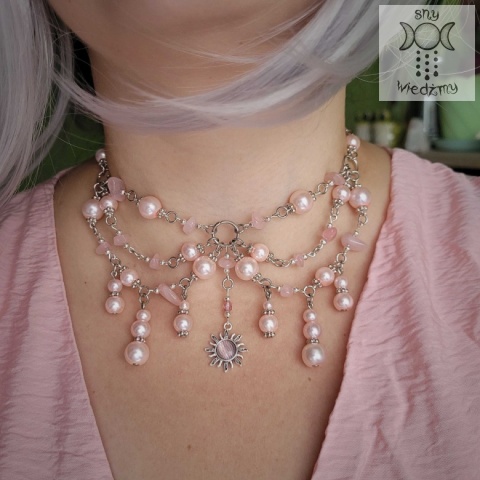 Kolia Sunset kwarc z turmalinem perełki słońce Sun kocie oko naszyjnik choker Kolia Sunset kwarc z turmalinem perełki słońce Sun kocie oko naszyjnik choker