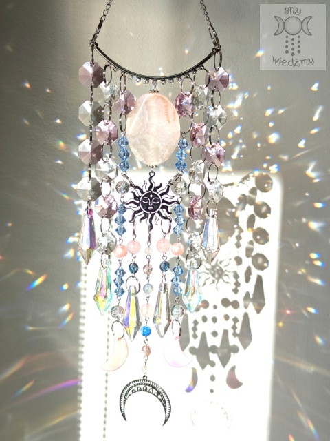 Łapacz Słońca Ayria kryształki Sun Moon Aurora zajączki Agat kwarc różowy girlanda świetlna