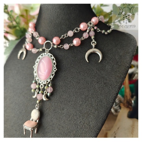 Kolia Moon Princess kwarc różowy hematyt naszyjnik w kolorze srebrnym Kolia Moon Princess kwarc różowy hematyt naszyjnik w kolorze srebrnym