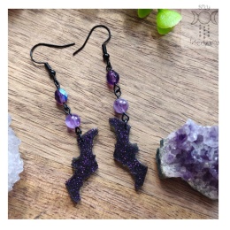 Kolczyki Glitter Bat ametyst nietoperze Halloween żywica