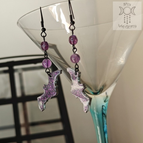 Kolczyki Glitter Bat ametyst nietoperze Halloween żywica Kolczyki Glitter Bat ametyst nietoperze Halloween żywica