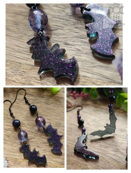 Kolczyki Glitter Bat noc Kairu nietoperze Halloween żywica