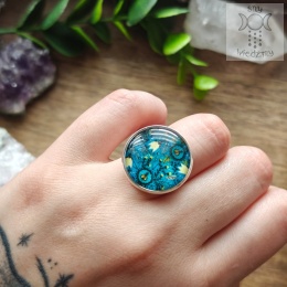 Pierścionek Na łące kwiaty regulowany niebieski
