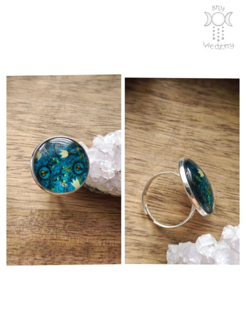 Pierścionek Na łące kwiaty regulowany niebieski