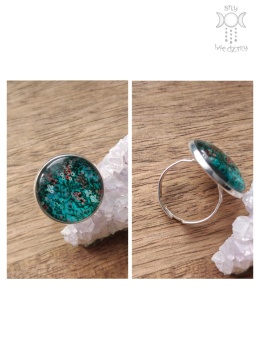 Pierścionek Na łące kwiaty regulowany turkusowy