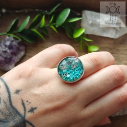 Pierścionek Na łące kwiaty regulowany turkusowy