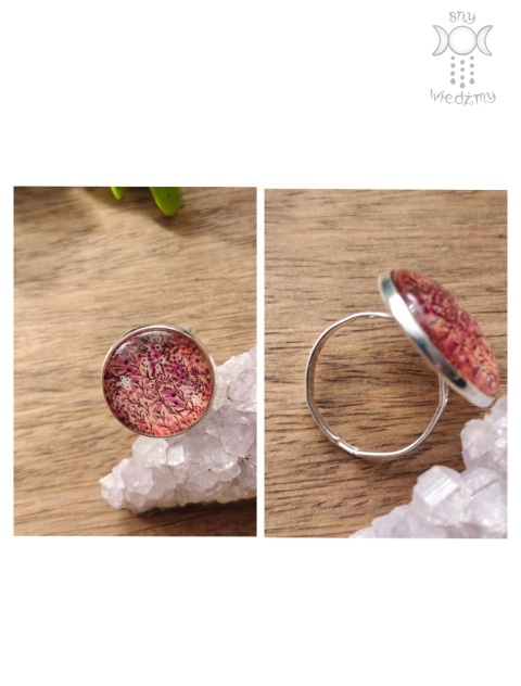 Pierścionek Na łące kwiaty regulowany różowy