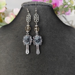 Kolczyki Cameo Mirror kamea kryształki łańcuchy chain crystal