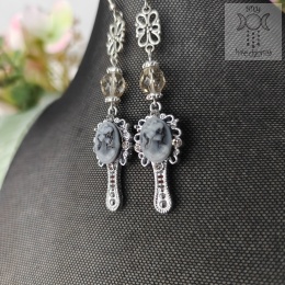 Kolczyki Cameo Mirror kamea kryształki łańcuchy chain crystal