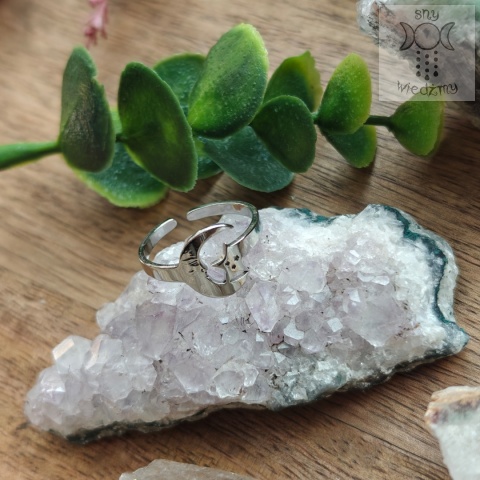 Pierścionek Moon & Star stal regulowany księżyc gwiazdka gwiazda