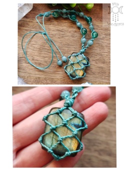 Makramowy naszyjnik Labradoryt jadeit Agat smoczy makrama