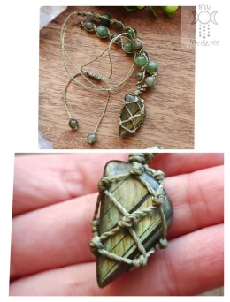 Makramowy naszyjnik labradoryt jadeit makrama