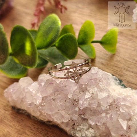 Pierścionek Węzeł Czarownicy celtycki stal regulowany ochrona