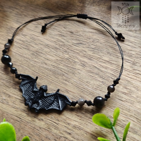 Bransoletka Bat Tears obsydian srebrzysty nietoperz Black Dark goth