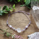 Bransoletka Kamienna wróżka kryształ górski ametyst jadiet makrama