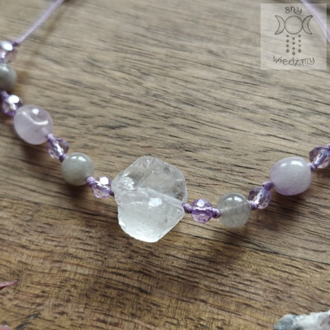 Bransoletka Kamienna wróżka kryształ górski ametyst jadiet makrama