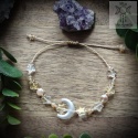 Bransoletka Lunaris agat kwiatowy kwarc kawowy makrama księżyc gwiazdy lunula whimsigoth witchy celestial
