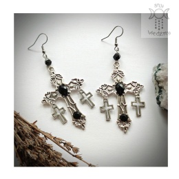 Kolczyki Onyxa Cross onyks krzyże kryształki stal