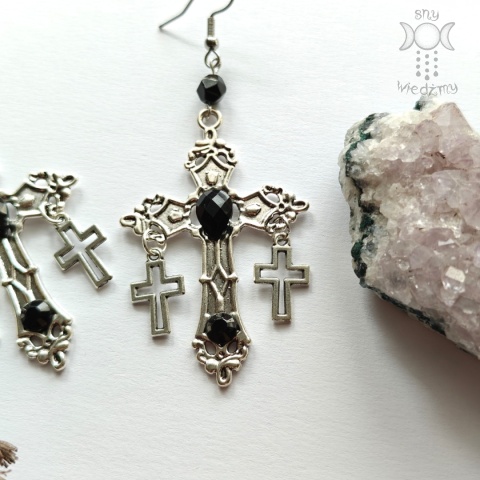 Kolczyki Onyxa Cross onyks krzyże kryształki stal