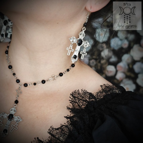 Kolczyki Onyxa Cross onyks krzyże kryształki stal