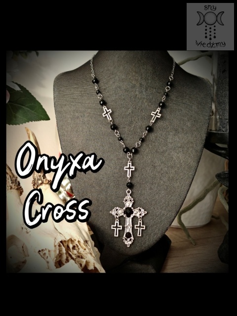 Naszyjniki Onyxa Cross onyks krzyże stal kryształki