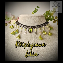 Choker Księżycowa lilia agat seledynowy kwiaty dzwoneczki fairy whimsigoth